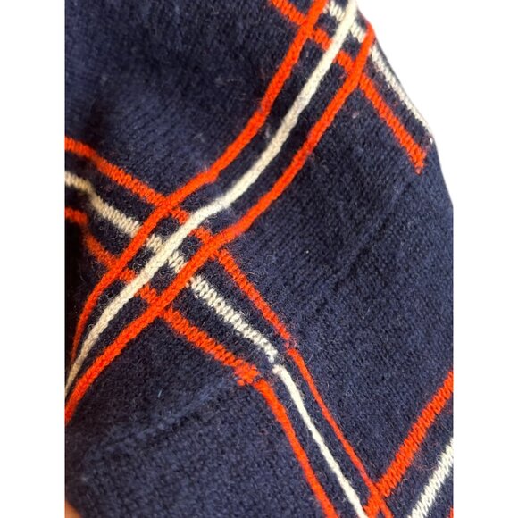 Scripted Ethan Windowpane Plaid Navy Orange Sweater distressed fringe - Picture 4 of 10